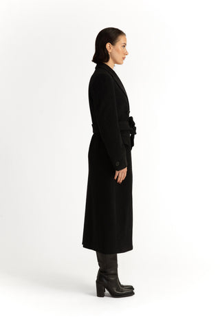 Stockholm Coat - Straight-cut long coat in charcoal black