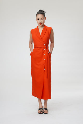 Genoa Dress - Maxi wrap dress in poppy red