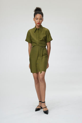 Matera Dress - Mini shirt dress in olive green