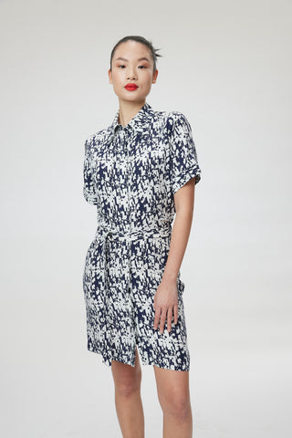 Matera Dress - Mini shirt dress in floral navy/white print