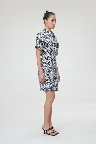 Matera Dress - Mini shirt dress in floral navy/white print