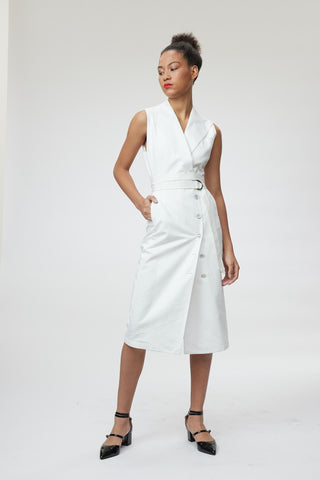 Pavia Dress - Tailored sleeveless dress in white