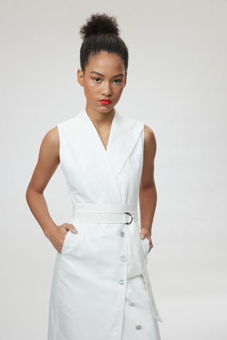 Pavia Dress - Tailored sleeveless dress in white