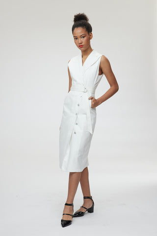 Pavia Dress - Tailored sleeveless dress in white