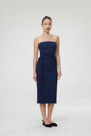 Vittoria Dress - Strapless tailored dress in navy