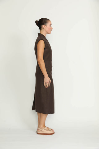 Lausanne Dress - Lausanne Tailored Brown Herringbone Midi Dress