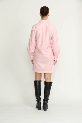 Pully Dress - Pully Short Shirt Dress in Pink Oxford