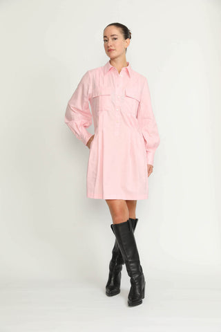 Pully Dress - Pully Short Shirt Dress in Pink Oxford