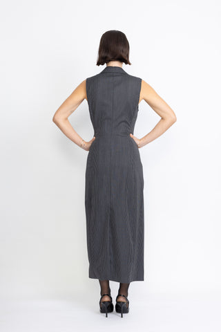 Caldas Limited Edition Dress - Tailored maxi dress in black pinstripe