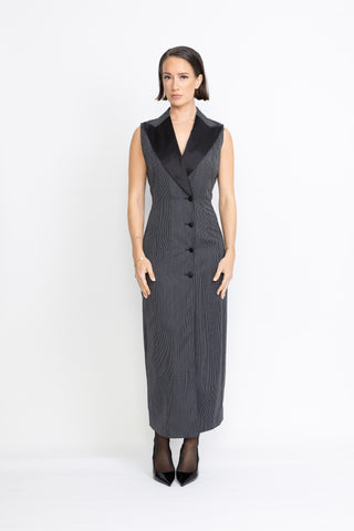 Caldas Limited Edition Dress - Tailored maxi dress in black pinstripe