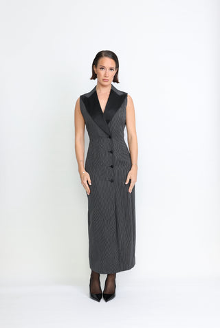 Caldas Limited Edition Dress - Tailored maxi dress in black pinstripe