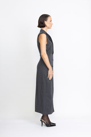 Caldas Limited Edition Dress - Tailored maxi dress in black pinstripe