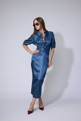 Rome Dress- Midi dress in teal blue