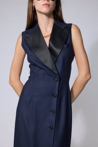 Caldas Limited Edtion - Tailored maxi dress in navy basketweave
