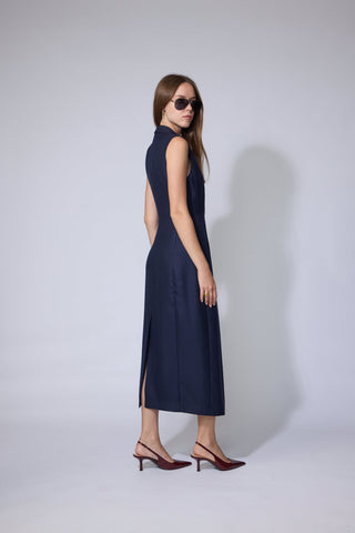 Caldas Limited Edtion - Tailored maxi dress in navy basketweave
