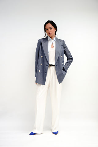 Bristol Jacket - Double-breaste jacket in denim blue pinstripe