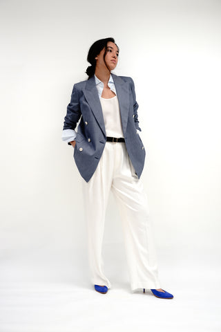 Bristol Jacket - Double-breasted jacket in denim blue pinstripe