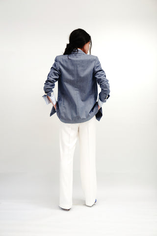 Bristol Jacket - Double-breasted jacket in denim blue pinstripe