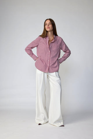 Townsville Long Sleeve Oversized Shirt in Burgundy and Pink Stripe