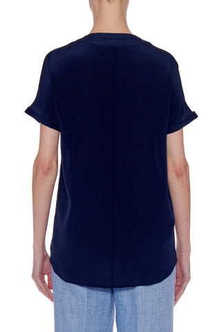 Lleida Top - Short sleeve loose fit summer blouse in navy