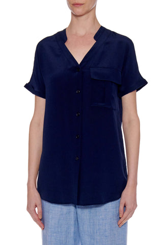 Lleida Top - Short sleeve loose fit summer blouse in navy