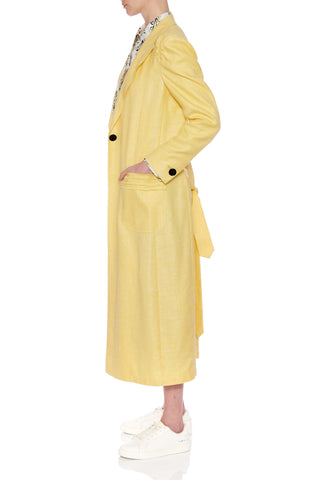 Santander Coat - Classic long coat with notched lapel in yellow