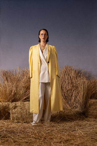 Santander Coat - Classic long coat with notched lapel in yellow