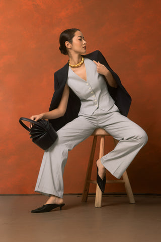 Maia Waistcoat & Blackpool Trousers in Navy & White Pinstripe