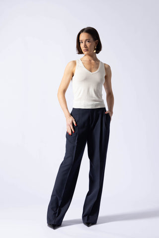 Rhodes Top - V-neck knit top in white