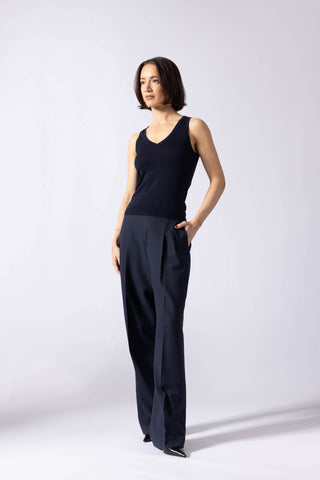 Bolsward Trousers- Straight leg pleated trousers in navy
