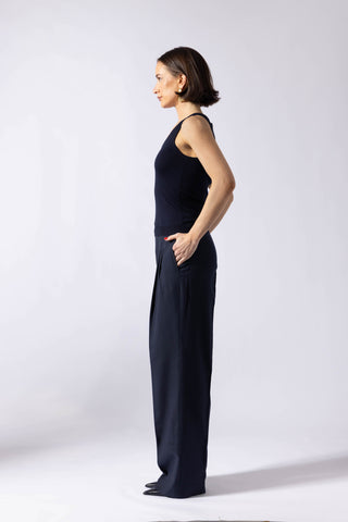 Bolsward Trousers- Straight leg pleated trousers in navy