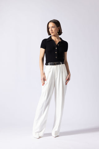 Bolsward Trousers - Straight leg pleated trousers in ivory