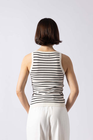 Devonport Top - Knit camisole in black and white stripe