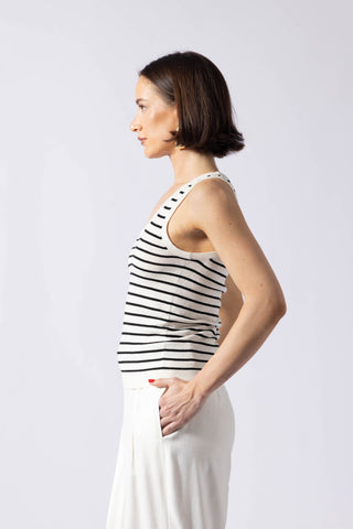 Devonport Top - Knit camisole in black and white stripe