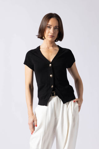llion Top - V-neck knit top in black