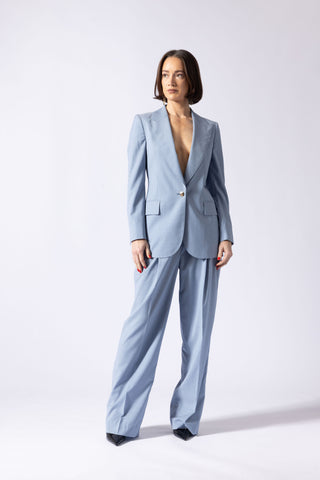 Bolsward Trousers - Straight leg pleated trousers in pale blue
