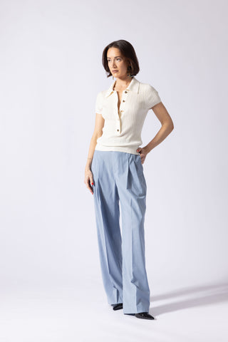 Lamia Top - Polo collar knit top in white