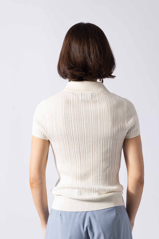 Lamia Top - Polo collar knit top in white
