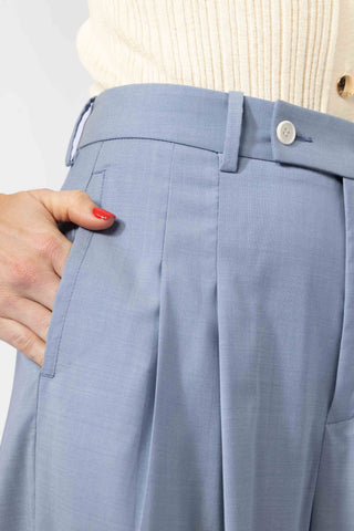 Bolsward Trousers - Straight leg pleated trousers in pale blue