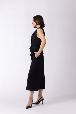 Patras Skirt - A-line midi skirt in black linen