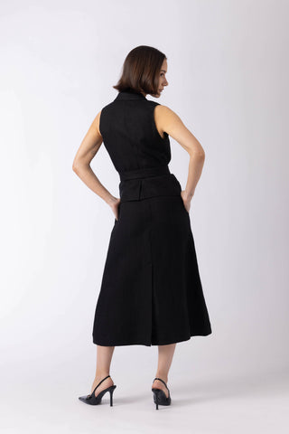 Patras Skirt - A-line midi skirt in black linen