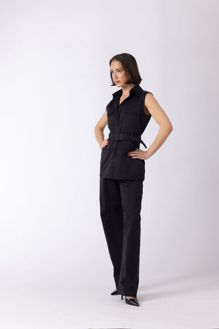 Samos Shirt Jacket - Casual sleeveless shirt waistcoat in black