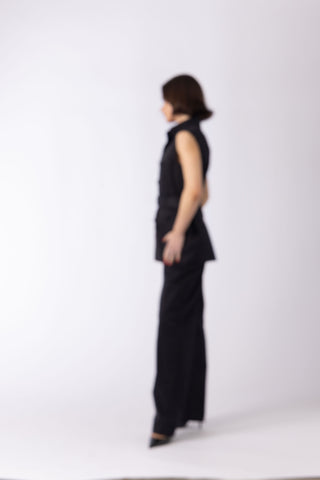 Samos Shirt Jacket - Casual sleeveless shirt waistcoat in black