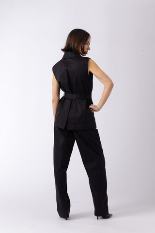 Samos Shirt Jacket - Casual sleeveless shirt waistcoat in black
