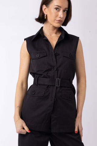 Samos Waistcoat - Casual sleeveless shirt waistcoat in black