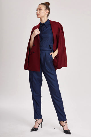 Devon Jacket - Double breasted, sleeveless jacket /cape in red wine wool