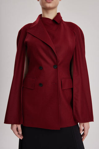 Devon Jacket - Double breasted, sleeveless jacket /cape in red wine wool