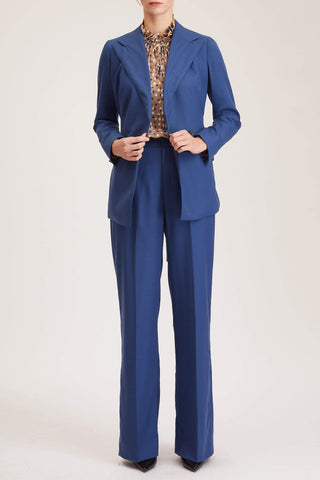 Oxford Jacket - Double breasted suit jacket in royal blue pure wool crepe