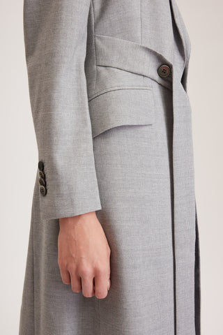 Darlington Jacket - Double breasted long jacket in light grey pure wool