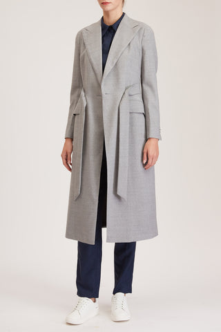 Darlington Jacket - Double breasted long jacket in light grey pure wool